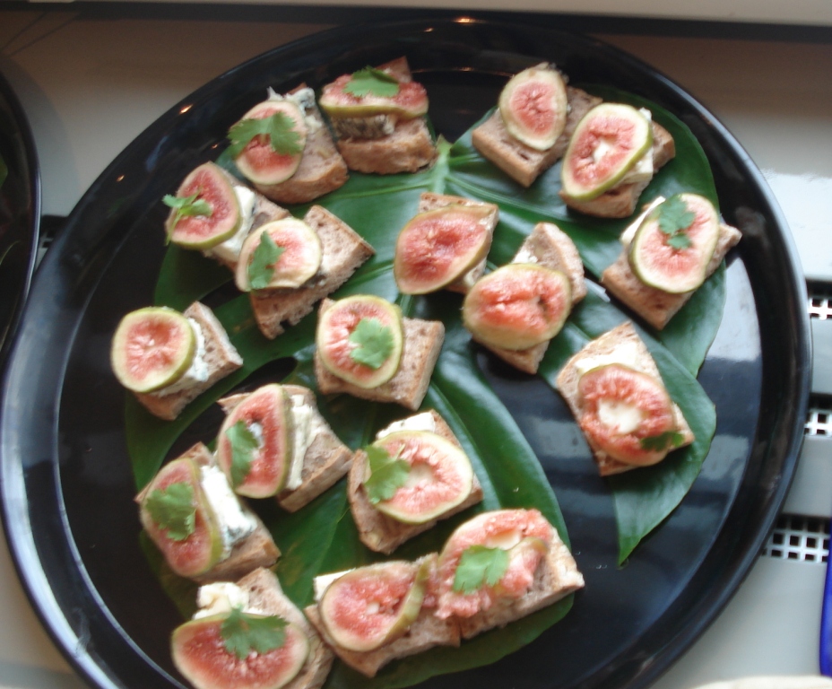 Gorgonzola Cheese with Walnuts and Figs on Crostinis for Canape Corporate Catering